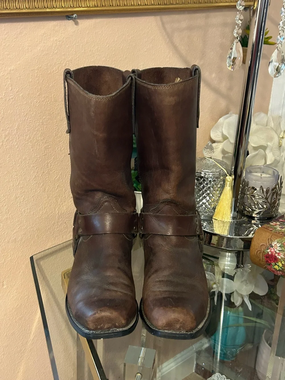 Vintage Sears Brown Leather Harness Boots Size 10.5